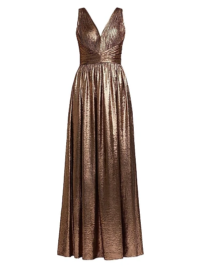 Metallic Pleated Gown