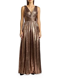 Metallic Pleated Gown