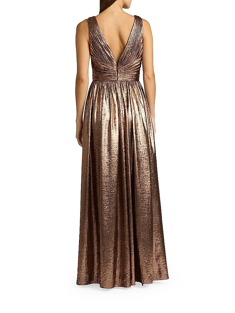 Metallic Pleated Gown
