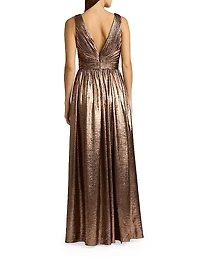Metallic Pleated Gown