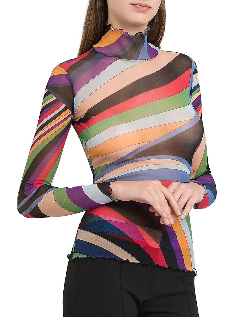 Parade Lettuce-Trim Turtleneck Top