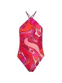 Geometric Halter One-Piece Swimsuit