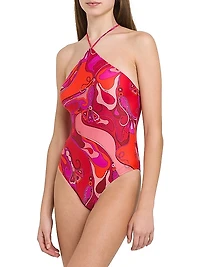 Geometric Halter One-Piece Swimsuit
