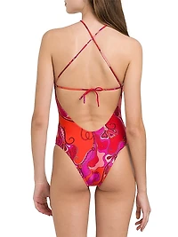 Geometric Halter One-Piece Swimsuit