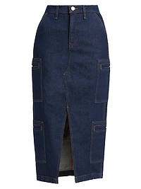 Cargo Denim Midi-Skirt