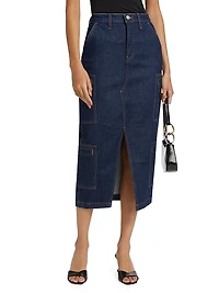 Cargo Denim Midi-Skirt