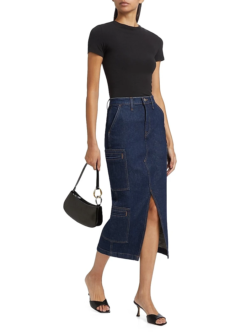 Cargo Denim Midi-Skirt
