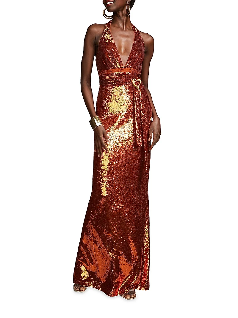 Mio Sequin Halterneck Gown