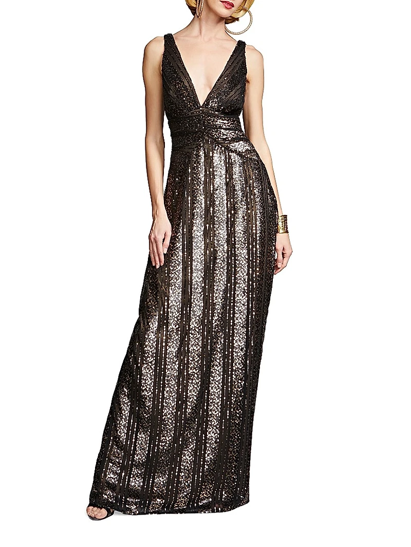Esra Sequined V-Neck Gown