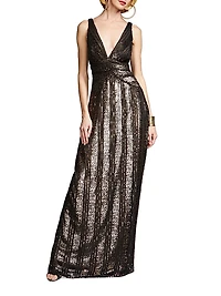 Esra Sequined V-Neck Gown