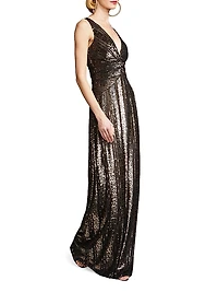 Esra Sequined V-Neck Gown