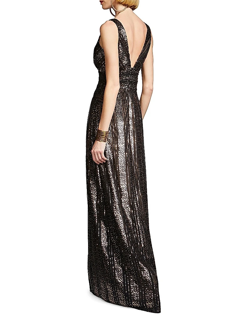 Esra Sequined V-Neck Gown