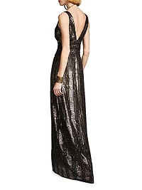 Esra Sequined V-Neck Gown