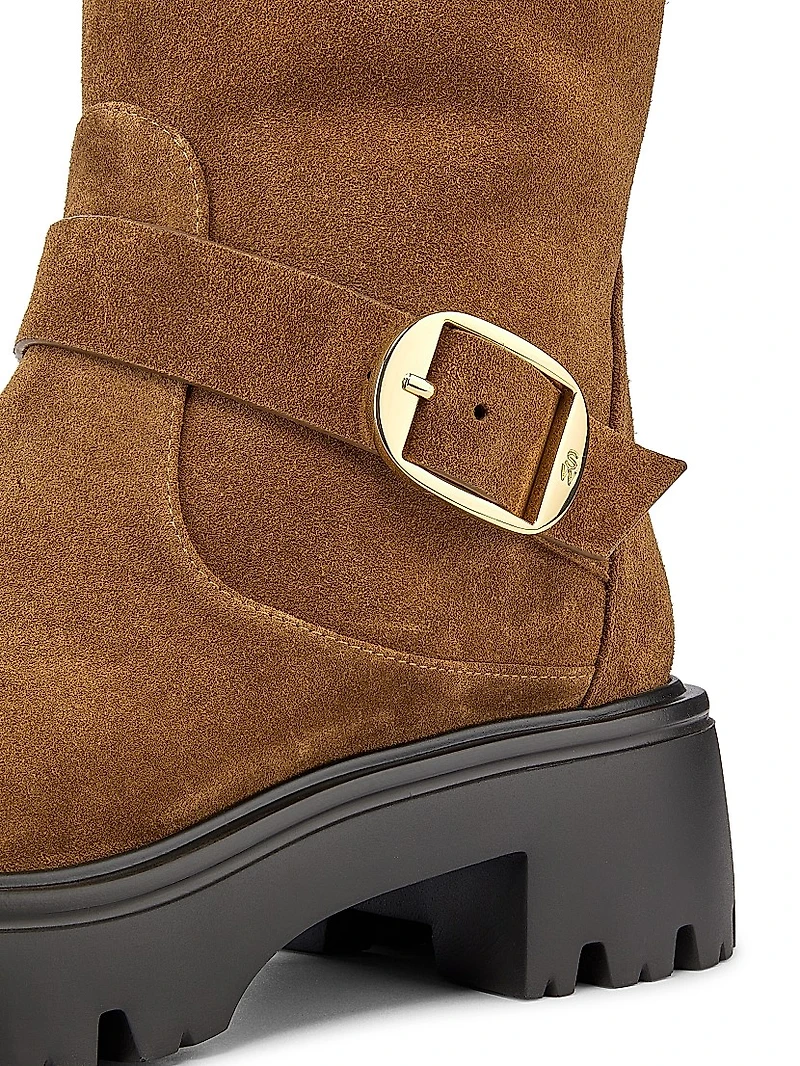 Emerson 50MM Buckle-Accented Suede Tall Boots