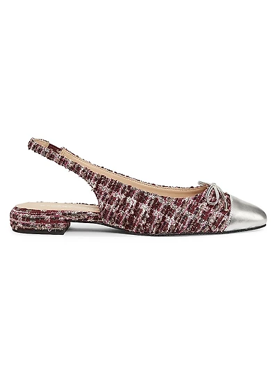 Sleek Bow Sparkle Tweed Slingback Flats
