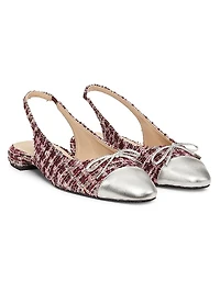 Sleek Bow Sparkle Tweed Slingback Flats
