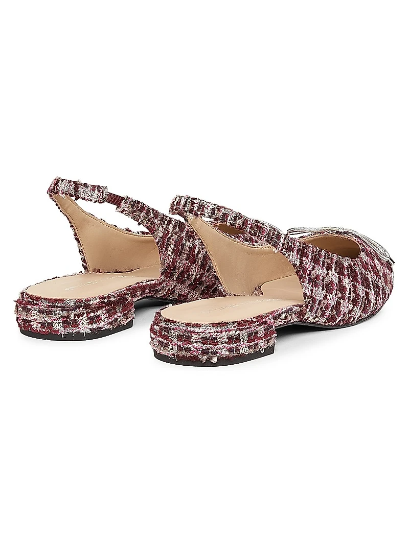 Sleek Bow Sparkle Tweed Slingback Flats