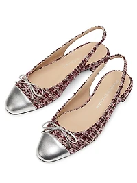 Sleek Bow Sparkle Tweed Slingback Flats