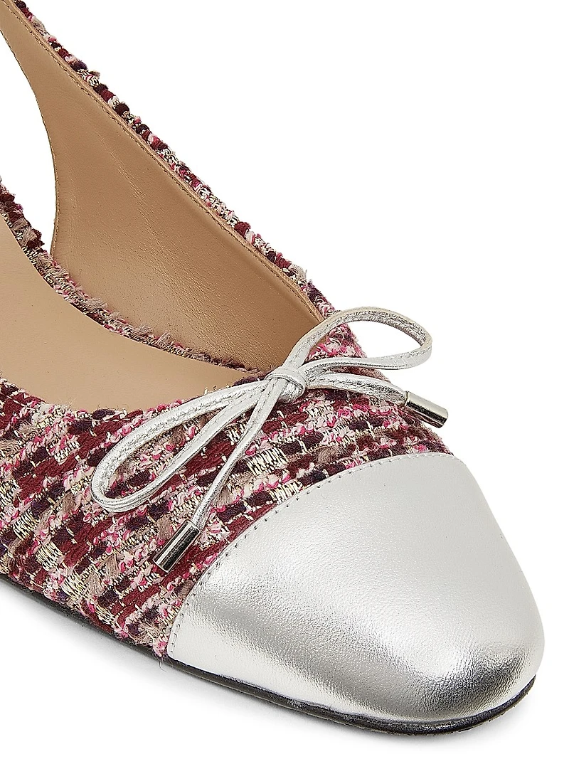 Sleek Bow Sparkle Tweed Slingback Flats