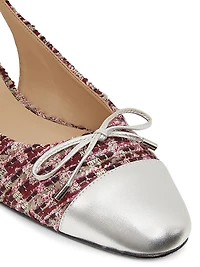 Sleek Bow Sparkle Tweed Slingback Flats