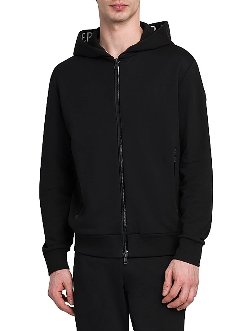 Logo Cotton Fleece Hooded Zip Up Cardigan