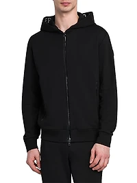 Logo Cotton Fleece Hooded Zip Up Cardigan