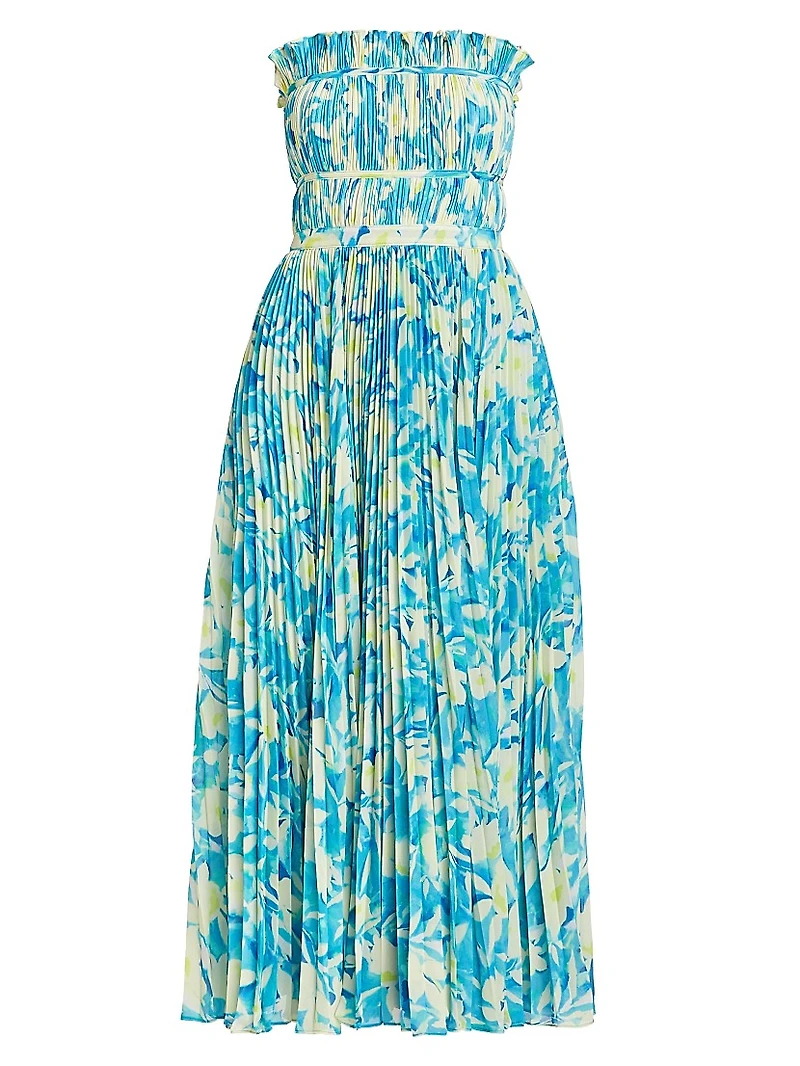 Scottie Floral Pleated Strapless Midi-Dress