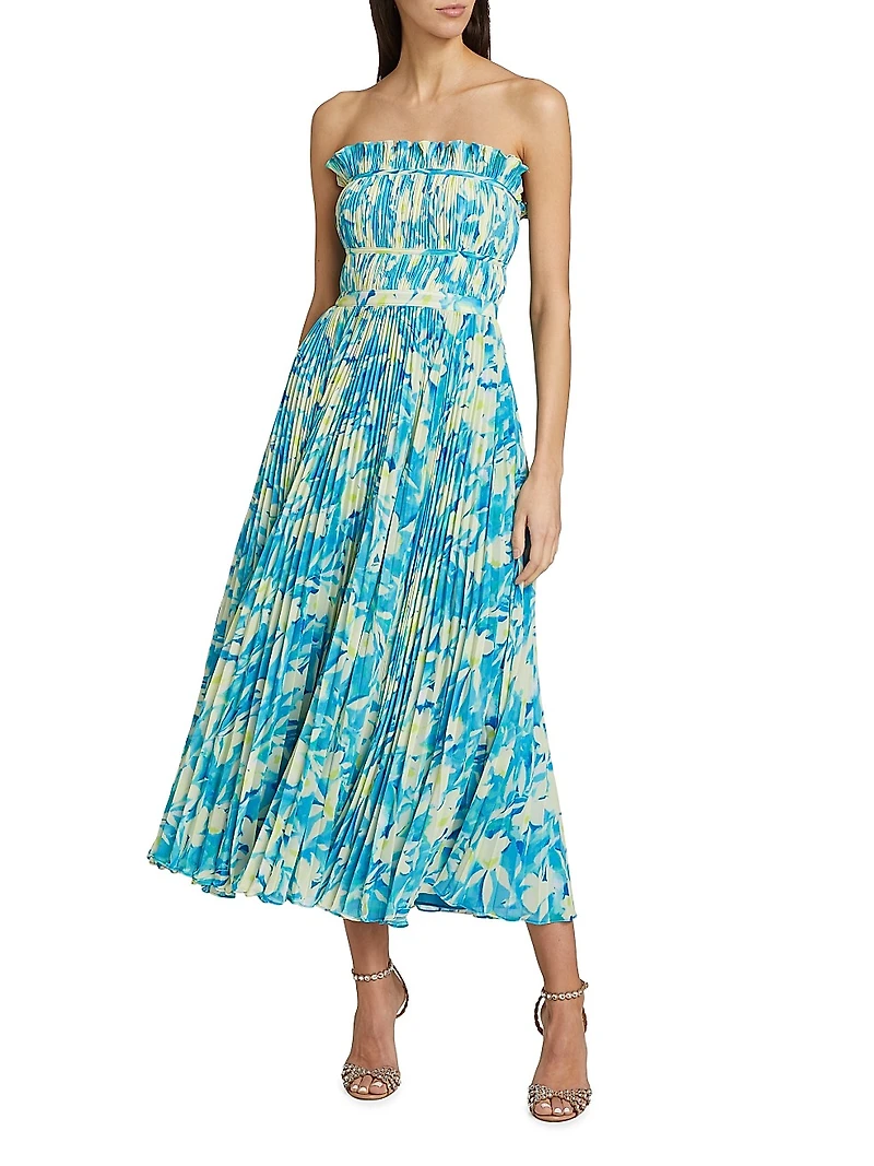 Scottie Floral Pleated Strapless Midi-Dress