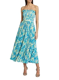 Scottie Floral Pleated Strapless Midi-Dress