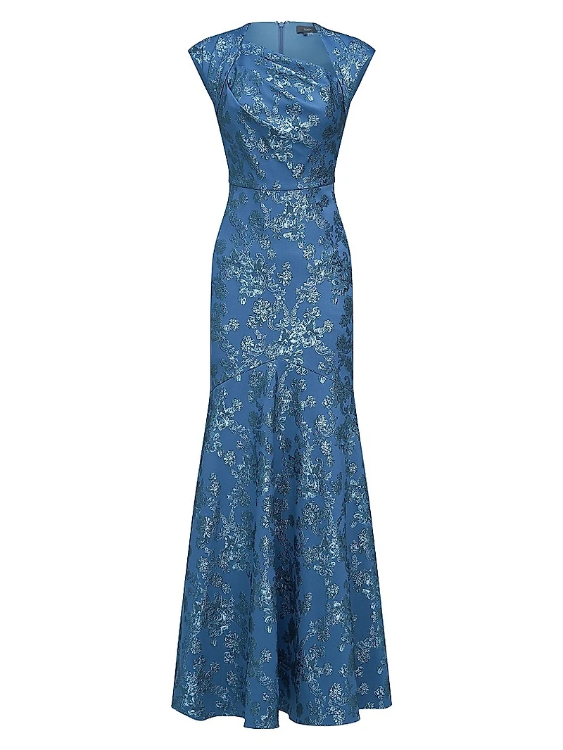 Beatrice Asymmetric-Neck Fit & Flare Gown