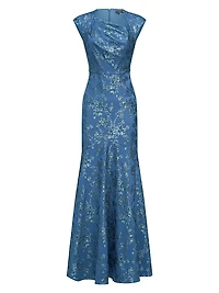 Beatrice Asymmetric-Neck Fit & Flare Gown