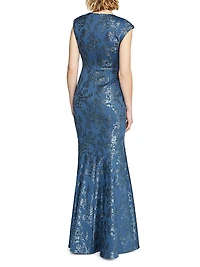Beatrice Asymmetric-Neck Fit & Flare Gown