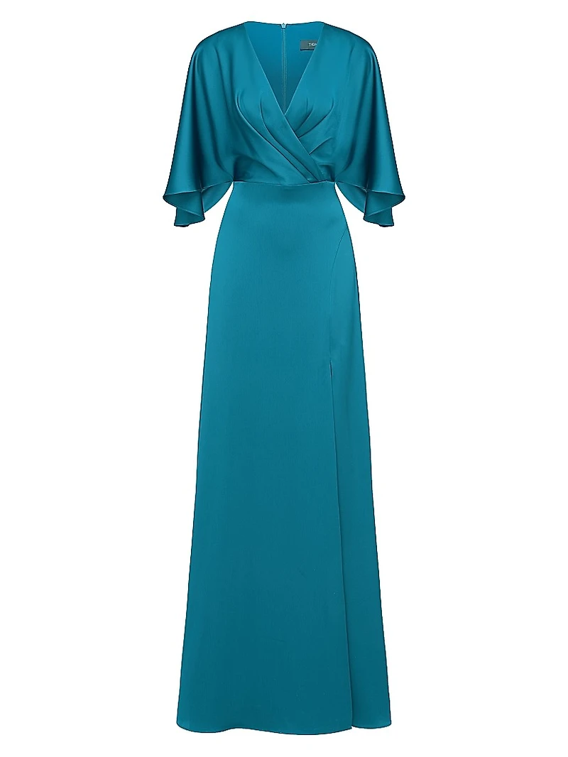 Waverly Satin Flutter-Sleeve Gown