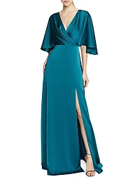 Waverly Satin Flutter-Sleeve Gown