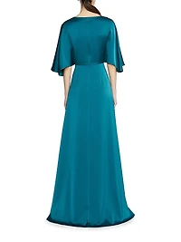 Waverly Satin Flutter-Sleeve Gown