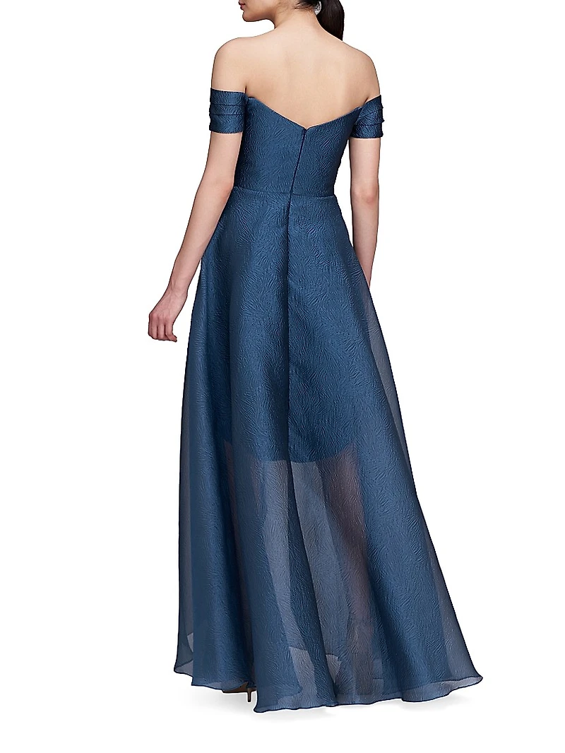 Cecilia Jacquard Off-The-Shoulder Gown