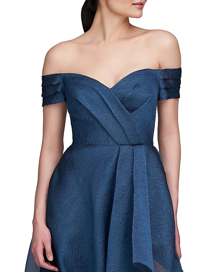 Cecilia Jacquard Off-The-Shoulder Gown