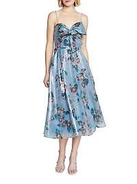 Paisley Sequin Floral Bow Midi-Dress
