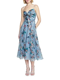 Paisley Sequin Floral Bow Midi-Dress