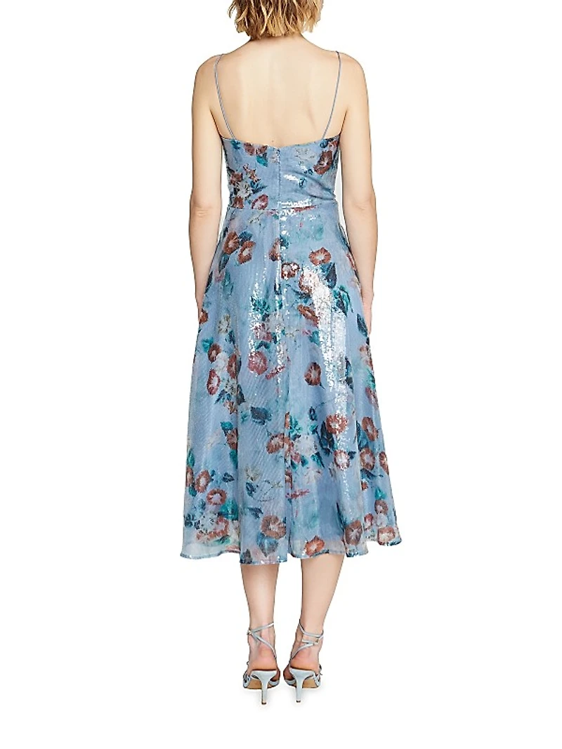 Paisley Sequin Floral Bow Midi-Dress