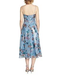 Paisley Sequin Floral Bow Midi-Dress