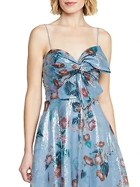 Paisley Sequin Floral Bow Midi-Dress