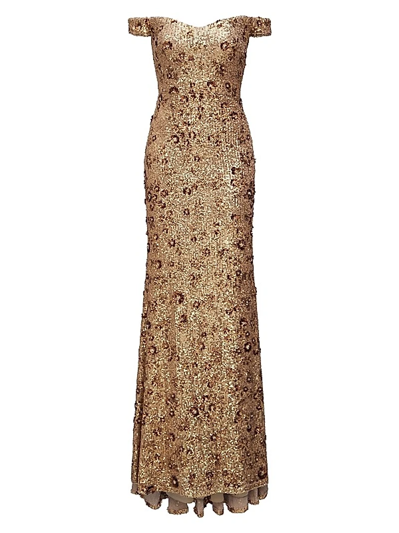 Serafina Sequin Off-The-Shoulder Gown