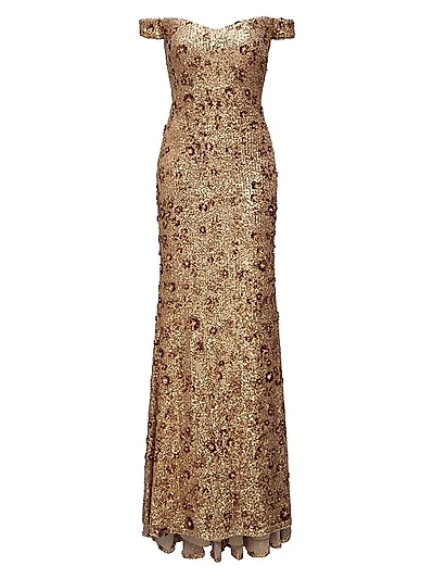 Serafina Sequin Off-The-Shoulder Gown