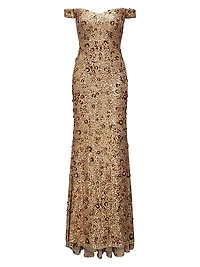 Serafina Sequin Off-The-Shoulder Gown