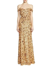 Serafina Sequin Off-The-Shoulder Gown