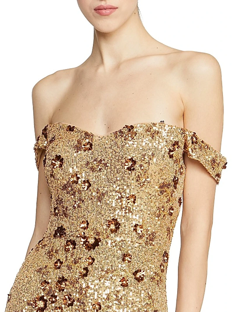 Serafina Sequin Off-The-Shoulder Gown
