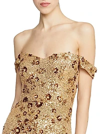 Serafina Sequin Off-The-Shoulder Gown