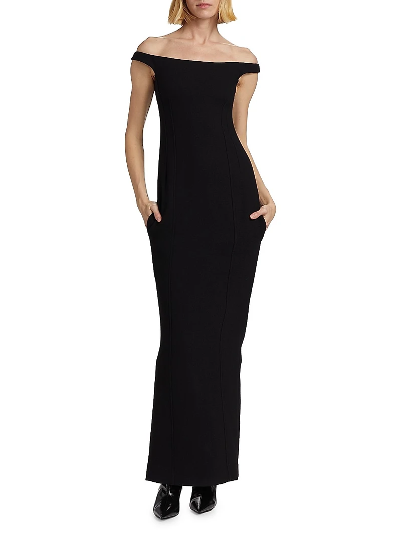 Curved Off-Shoulder Gown