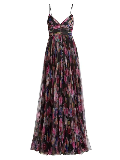 Yvonne Floral Pleated Tulle Gown